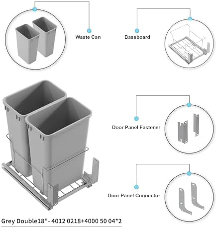 Dowell B18 Aluminum Base Wastebasket Pullout with Door Mount and Two 50Qt/13Gal Plastic Bins (4012 0218+50x2) - Image 6