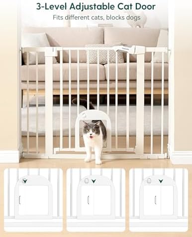 Babelio Extra Wide Dog Gate with Small Cat Door, CatPrivilege III, 29-55" - Image 2