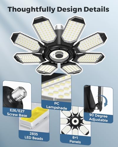 Adiding Garage Lights w/ 8 Deformable Panels, 56000LM 6500K Ultra Brighter - Image 3