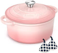 Umite Chef Enameled Cast Iron Dutch Oven-7QT Pot with Lid Cookbook & Cotton, Heavy-Duty Cookware for for Bread Baking, Braising, Stews, Marinate, Cook(Pink) by UmiteChef