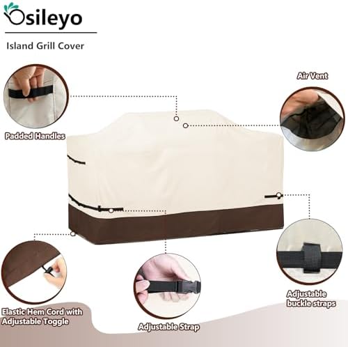 Extra Large Grill Cover Waterproof for Outdoor Kitchen Island Beige&Brown - Image 3