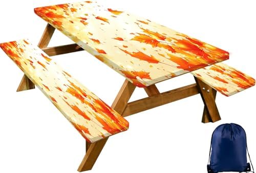 CAPSCEOLL Fitted Picnic Table Cover with Bench Covers 8ft - Fall Maple by CAPSCEOLL
