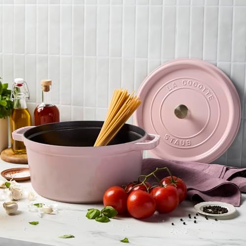 Staub Cast Iron Round Dutch Oven, Made in France, 7-qt, Peony Pink - Image 4