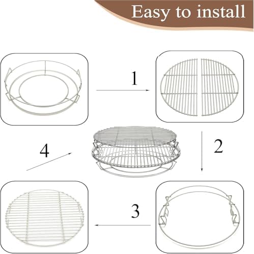 S29 3 Tier 5 Piece 304 Stainless Steel Grill Stack Rack Replacement Kit for Big Green Egg XL - Image 3