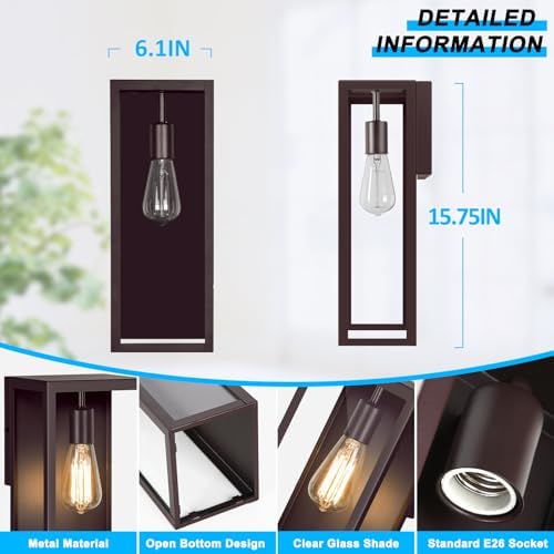 2-Pack Outdoor Wall Lanterns, 16” Exterior Waterproof Outdoor Light, Brown - Image 3