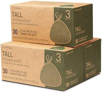 Ninestars Extra Strong Trash Bags with Drawstring, Multiple Sizes 90 Count, Kitchen Drawstring trash bags 90 Trash Bags (10 Gallon 90 ct White) by NINESTARS