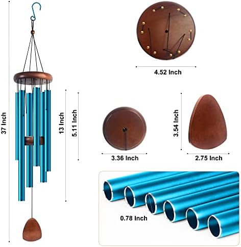 Bursvik 37" Aluminum Wind Chimes for Outside (Blue), Patio Zen Decor Gift - Image 3