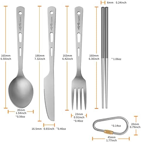 TiTo Titanium Cutlery Set Titanium Spoon Spork Knife Chopsticks Straw Portable Lightweight Outdoor Flatware Extra Strong 3/4/5 Piece Straw for Home Use/Travel/Camping/Picnic/Hiking Tableware (4-Piece) - Image 2