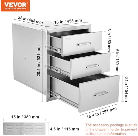 VEVOR Outdoor Kitchen Drawers 18"W x 23"H x 23"D Stainless Steel - Image 3