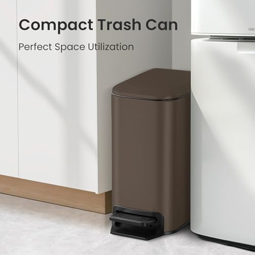 Cesun Small Bathroom Trash Can with Lid, 1.6 Gal, Soft Close, Brown - Image 3