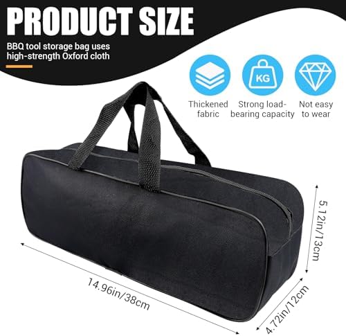 Grill Utensil Storage Bag, Large Oxford BBQ Accessory Bag Portable Black - Image 2