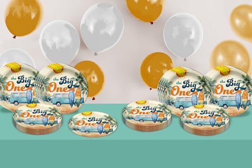 The Big One Surfer First Birthday - 32 Piece Disposable Party Supplies - Decorations for Surfing 1st Birthday Round Party Plates - Large 9" Paper Plates In Bulk - Image 6