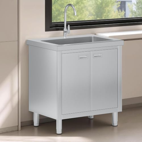 Jocisland 32 x 24 x 34 Inch Stainless Steel Utility Sink with Cabinet - Image 2