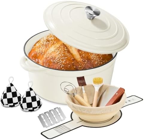 Enameled Cast Iron Dutch Oven pot 6.5 QT with Lid for Bread Baking by Blingco