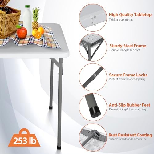 SUPER DEAL 3 Foot Square Folding Card Table, Indoor Outdoor Portable Plastic Heavy Duty Fold-in-Half Puzzles Camping Picnic Party Table with Carrying Handle, White - Image 3