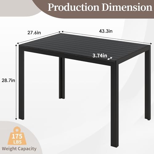LIFERUN Outdoor Patio Dining Table, Wood-Like Top Aluminum Frame Table - Image 3