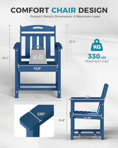 Ciokea HDPE Outdoor Patio Dining Chairs Set of 2, All-Weather, Navy Blue - Image 2