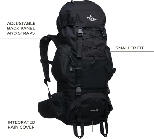 Teton 55L Scout Internal Frame Backpack for Hiking, Camping, Backpacking, Rain Cover Included, Pacific - Image 3