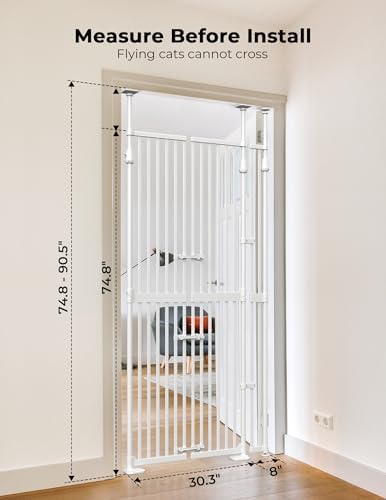 Extra Tall Cat Gate for Doorway: 74.8"-90.5" Tall Cat Gates for Pet 30.3"-38.2" Wide Pressure Mount No Wall Drilling for Indoor Stairs Doorway Room Door Dog Safety Barrier No Toddler - Image 2