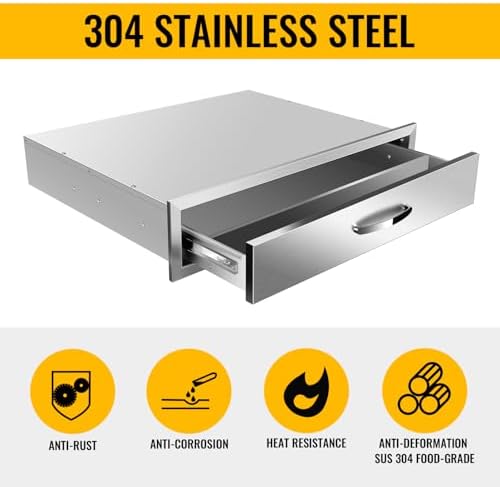 Outdoor Kitchen Drawers, Triple BBQ Drawers Stainless Steel Built-in Drawer For Outdoor Kitchen Island, Patio Grill Station,Single Drawer - Image 4