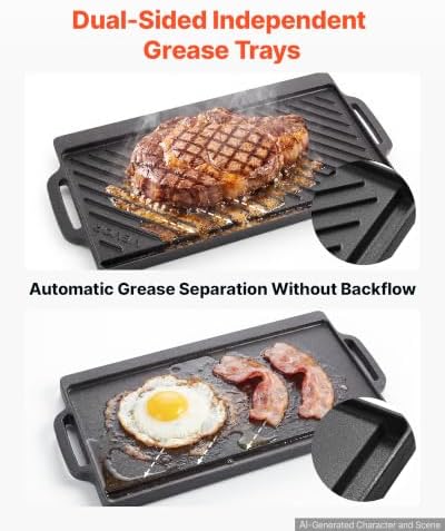 VEVOR Reversible Grill/Griddle 18x9 in Pre-Seasoned Cast Iron Pan Handle - Image 4