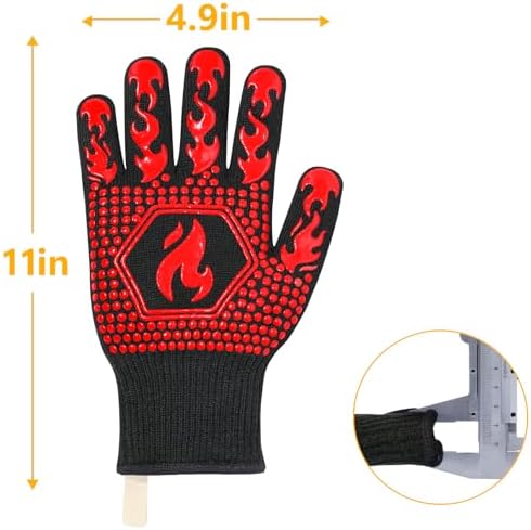 QUWIN BBQ Gloves, BBQ Accessories 1472℉ Extreme Heat Resistant, Grilling Gloves Silicone Non-Slip Oven Mitts, Kitchen Gloves for BBQ, Grilling, Cooking, Baking-1 Pair… (One Size Fits Most, Red) - Image 7