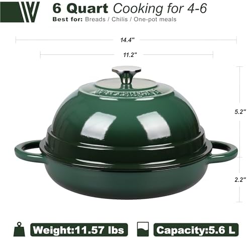 VORRINGARD Cast Iron Enameled Dutch Oven Pot with Lid for Bread Baking, Bread Oven, 6 Quart, Dark Green - Image 2