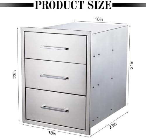3-Drawer Outdoor Kitchen Drawer, 18W x 23H x 23D, Stainless Steel, Silver - Image 5