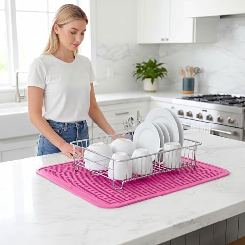 MicoYang Silicone Dish Drying Mat for Multiple Usage,Easy clean,Eco-friendly,Heat-resistant Silicone Mat for Kitchen Counter or Sink,Refrigerator or Drawer Liner Rose 2XL 24 inches x 18 inches - Image 5