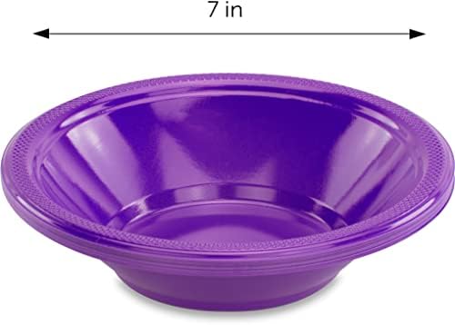 DecorRack 24 Purple Plastic Bowls, 7 in Disposable 12 oz Bowl - Image 2