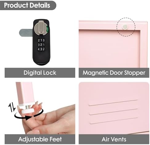 Metal Pantry Storage Cabinet Locking Storage Cabinet Office Storage Cabinet for School Gym Kitchen (Pink) - Image 4