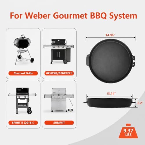 Upgraded 7421 Gourmet BBQ System Griddle for Weber 22 inch Charcoal Grills - Image 2