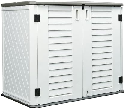 HOMSPARK Storage Shed Weather Resistance, Multi-Purpose Outdoor Storage Cabinet Waterproof, Outdoor Storage Cabinet for Bike, Garbage Cans, Lawnmower, Garden Accessories (off white, Standard-26 cu ft) by HOMSPARK