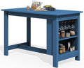 SERWALL Outdoor HDPE Counter-Height Bar Table with Storage Rack, Blue by SERWALL