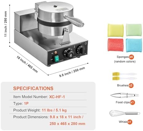 VEVOR Commercial Waffle Maker, 1230W Round Waffle Baker Machine, Non-Stick Stainless Steel Belgian Waffle Iron with Temperature and Time Control, Handle, for Restaurant Bakery Snack Bar Family - Image 7
