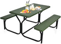 ORALNER Picnic Table, Resin Dining Table & 2 Benches Set, Weather Resistant Wood Grain Plastic Tabletop & Steel Frame, Picnic Tables for Outdoors, Porch Yard Patio Lawn Party Camping (Green) by ORALNER
