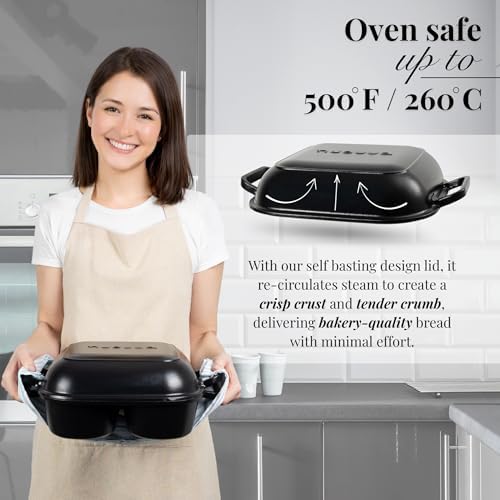 QuadPro Enamelled Cast Iron Bread Loaf Pot – Dutch Oven for Sourdough Bread Baking – 500°F Oven Safe Non Stick Bread Pot – 4 Round Loaf Spaces (4.90-inch Diameter), Black – by Nuovva - Image 5