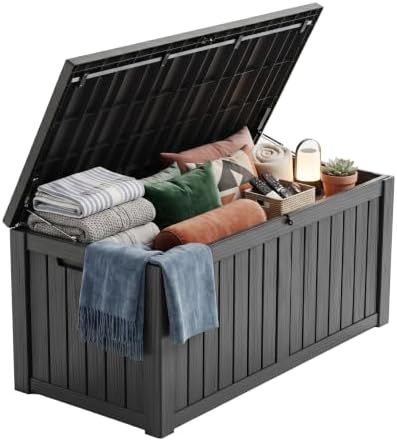 PatioZen 200 Gallon Deck Box Lockable Waterproof UV Resistant Black by OutdoorLivingPerfected