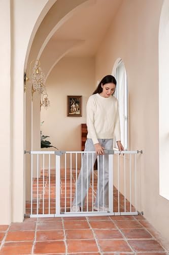 55.98"-58.15" Baby and Pet Safety Gate, 30" Tall Metal Walk-Thru Gate for Doorways & Stairs, Easy One-Hand Open, Dual Lock, Extensions & Wall Mounts Included (Gray, 29"-57" W x 30.5“H) - Image 5