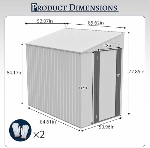 YOPTO 4x7 FT Outdoor Storage Shed Lean to Shed,Metal Shed W/Lockable Door & Air Vent,All Weather Waterproof Garden Tool House W/Reversible Installation,for Backyard,Patio,Lawn,White - Image 3