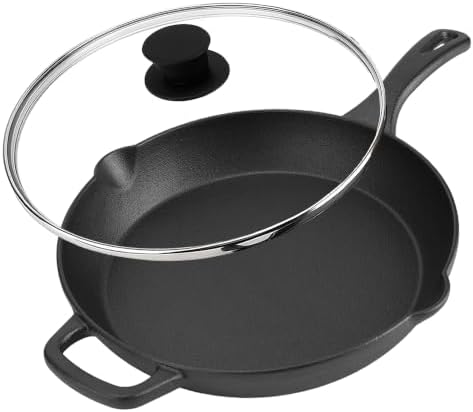12 Inch Cast Iron Skillet with Glass Lid, Pre-Seasoned Frying Pan - Image 7