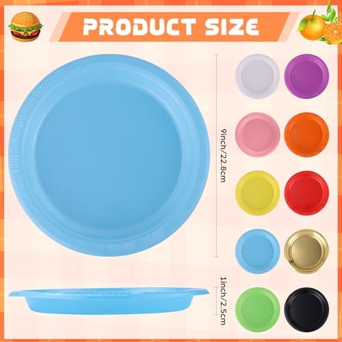 Plastic Plates 9 Inch Plastic Solid Round Party Dessert Dinner Plates for Weddings Party BBQs Birthday Camping and Anniversary (50, Blue) - Image 3