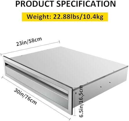 Outdoor Kitchen Drawers 30" W x 6.5"H x 23"D Flush Mount Single BBQ Drawers Built-in Stainless Steel Drawer for Outdoor Kitchen Island, Patio Grill Station - Image 3