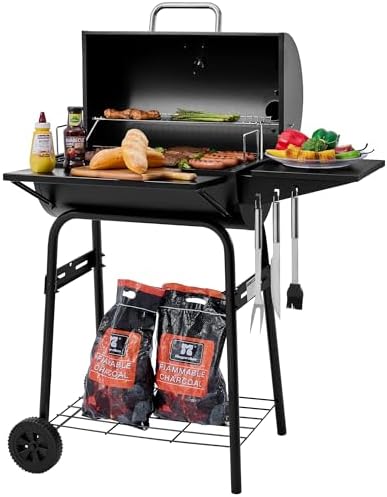 Royal Gourmet CC1624 Barrel Charcoal Grill with Side and Front Shelves by RoyalGourmetCorp