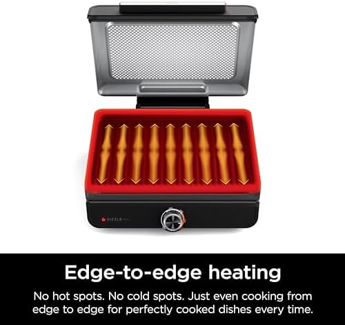 Ninja GR100 Sizzle Smokeless Indoor Grill with Nonstick Grill Plate, Dishwasher-Safe Removable Mesh Lid, 500F Max Heat, Even Edge-to-Edge Cooking, Black (Renewed) - Image 5