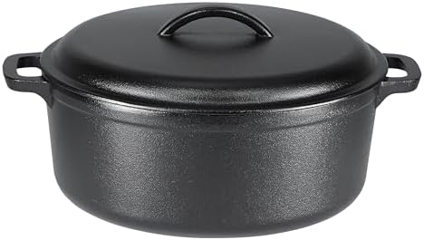 Amazon Basics Pre-Seasoned Cast Iron Dutch Oven Pot with Lid and Dual Handles, Oven Safe, Heavy-Duty, 7-Quart, Round, Black by AmazonBasics
