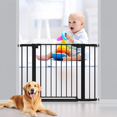 29-42 inches Metal Baby Gate for Stairs/Doorways, 30 inches Tall Pressure Mounted Pet Gates, Auto-Close Child Safety Gate, No Drilling Easy Walk-Through Dog Gate Indoor, Black - Image 2