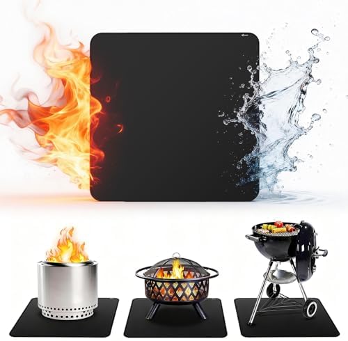 FLASLD Heavy-Duty Under Grill Mat 42inch Square Fire Pit Mat,3 Layers Fireproof Waterproof Grill Pads Protect for Deck,Patio,Outdoor Charcoal,Smokers,Wood Floor,Indoor Black Fireplace Reusable by FLASLD