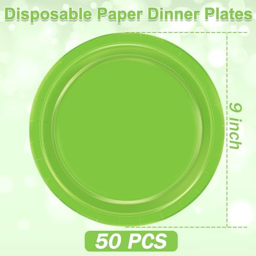 QZYL 50 Count Light Green Paper Plates 9" Round Disposable Green Plates Set - Image 2