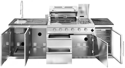 104-Inch 4 Burner 72000 BTU Stainless Steel Outdoor Kitchen Bar, 4 Units Modular Propane Gas BBQ Island Grill (Free Combination) with Wine Cooler, Refrigerator, Granite Countertops & Storage, Silver - Image 3